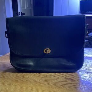 Classic Black Leather Vintage Coach Messenger Bag